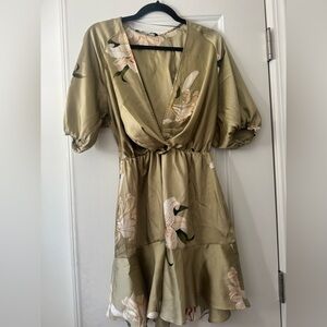Zara Olive Floral Midi Dress